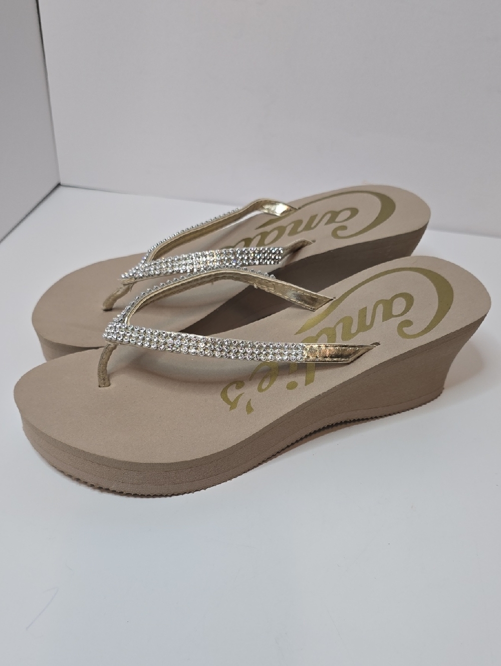Candie's Gold Rhinestone Wedge Sandals 7-8